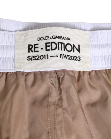 Dolce & Gabbana Brown White Polyester Re-Edition Shorts Swimwear
