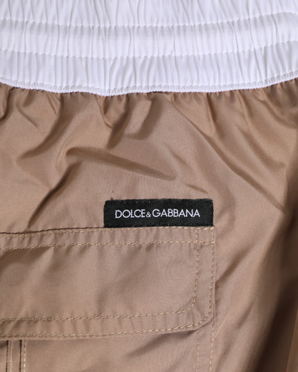 Dolce & Gabbana Brown White Polyester Re-Edition Shorts Swimwear