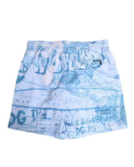 Dolce & Gabbana Blue World Map Polyester Elastic Waistband Swimwear