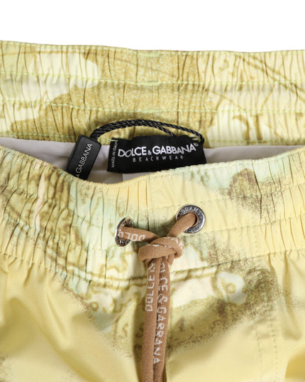 Dolce & Gabbana Yellow World Map Polyester Elastic Waistband Swimwear