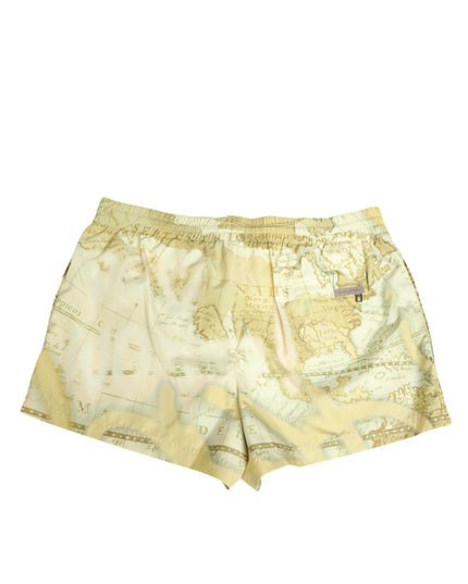 Dolce & Gabbana Yellow World Map Polyester Elastic Waistband Swimwear