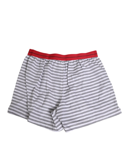 Dolce & Gabbana White Striped Cotton Red Waistband Shorts Swimwear