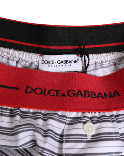 Dolce & Gabbana White Striped Cotton Red Waistband Shorts Swimwear