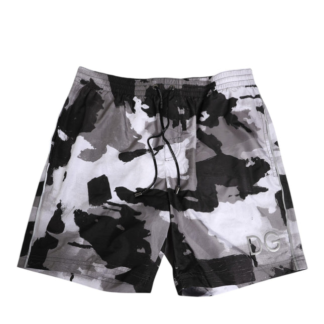 Dolce & Gabbana Black White Camouflage DG Logo Men Swimwear