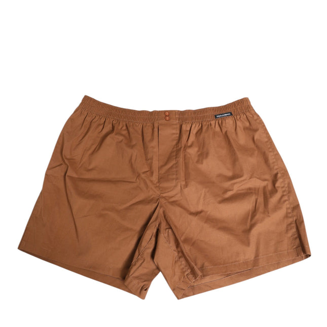 Dolce & Gabbana Brown Cotton Boxer Waistband Short Swimwear