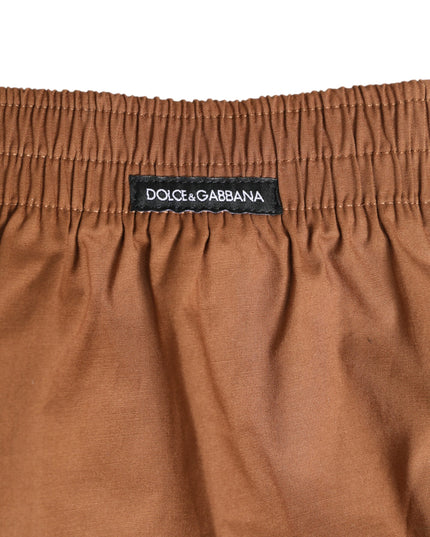 Dolce & Gabbana Brown Cotton Boxer Waistband Short Swimwear