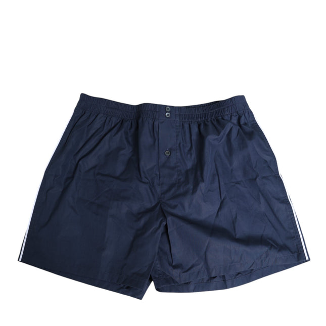 Dolce & Gabbana Navy Blue Cotton Elastic Waistband Button Swimwear