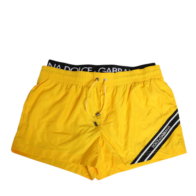 Dolce & Gabbana Yellow Drawstring Beachwear Men Shorts Swimwear