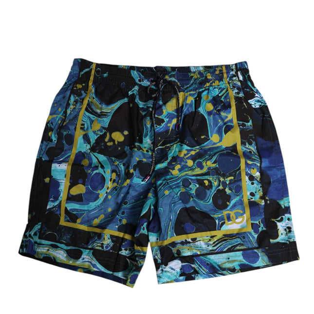 Dolce & Gabbana Blue Marble Print Logo Men Boxer Short Swimwear