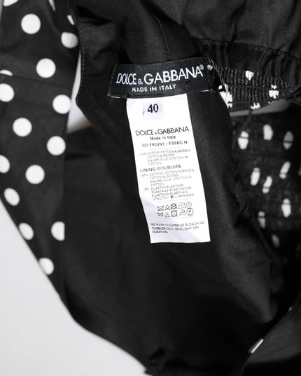 Dolce & Gabbana Black White Cotton Polka Dot Print V Neck Dress