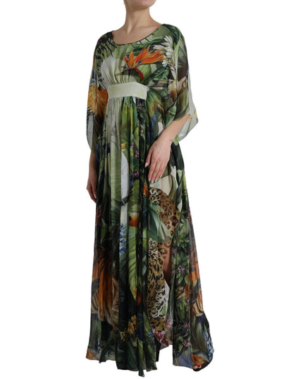 Dolce & Gabbana Multicolor Silk Jungle Print Women Maxi Dress