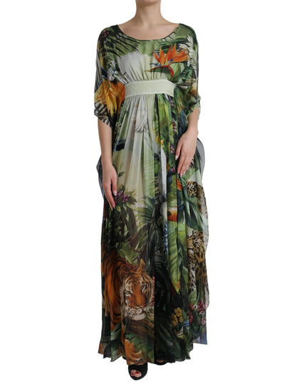 Dolce & Gabbana Multicolor Silk Jungle Print Women Maxi Dress