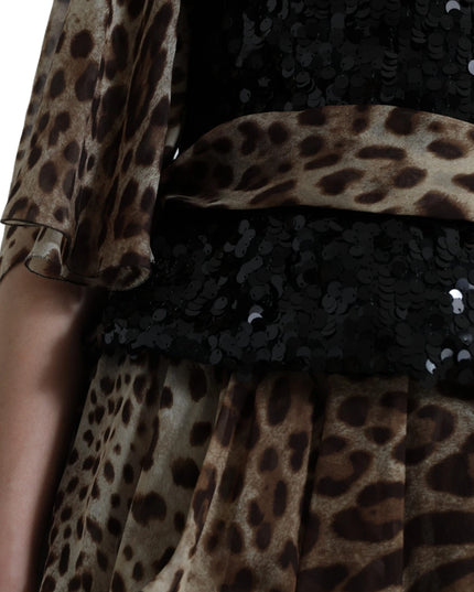 Dolce & Gabbana Leopard Print Silk Sequin Ruffle Maxi Dress