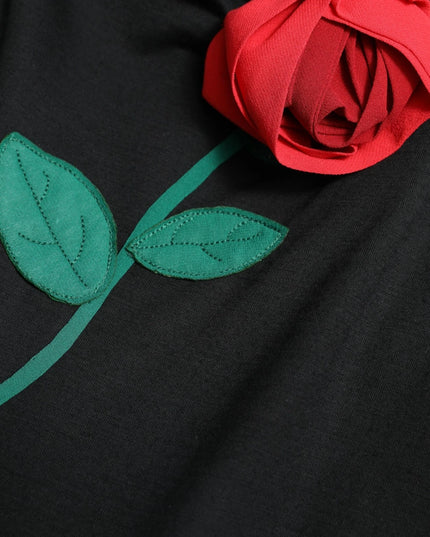 Dolce & Gabbana Black Wool Sleeveless Rose Applique Dress
