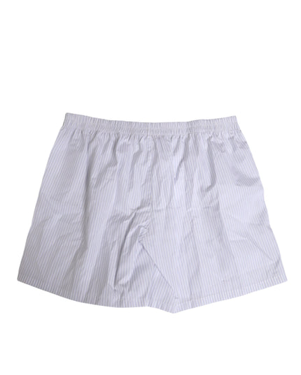 Dolce & Gabbana White Blue Cotton Striped Button Fly Shorts Swimwear