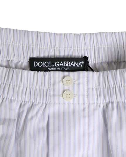 Dolce & Gabbana White Blue Cotton Striped Button Fly Shorts Swimwear