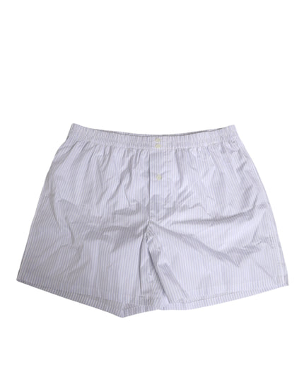 Dolce & Gabbana White Blue Cotton Striped Button Fly Shorts Swimwear