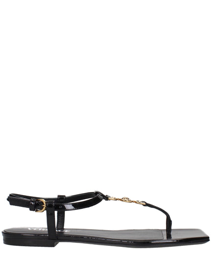 Versace Black Leather Flip-Flop Sandals