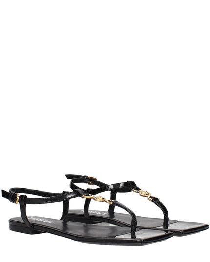 Versace Black Leather Flip-Flop Sandals