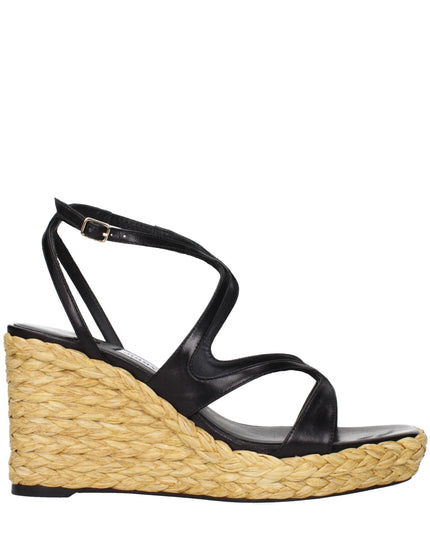 Jimmy Choo Black Leather Wedge Sandals