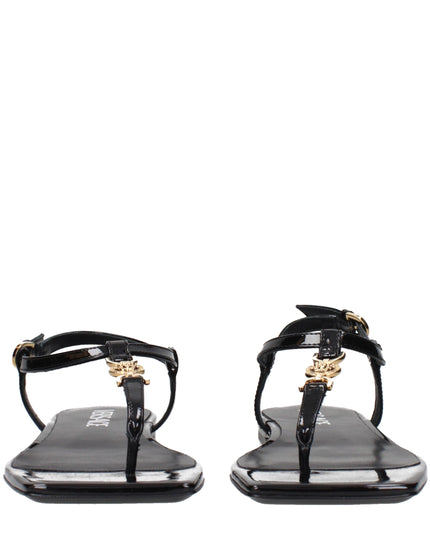 Versace Black Leather Flip-Flop Sandals