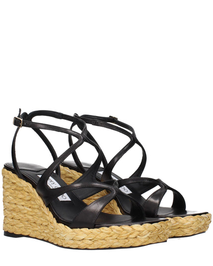 Jimmy Choo Black Leather Wedge Sandals
