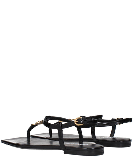 Versace Black Leather Flip-Flop Sandals