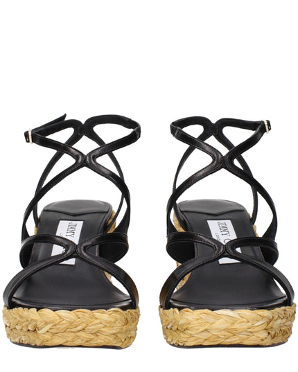 Jimmy Choo Black Leather Wedge Sandals