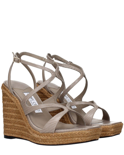 Jimmy Choo Gray Leather Wedge Sandals