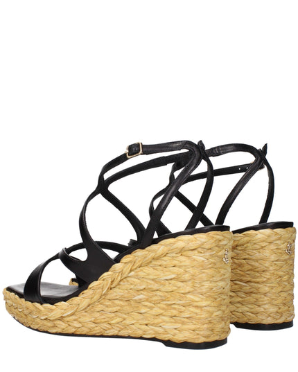 Jimmy Choo Black Leather Wedge Sandals