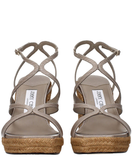 Jimmy Choo Gray Leather Wedge Sandals