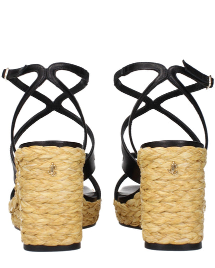 Jimmy Choo Black Leather Wedge Sandals