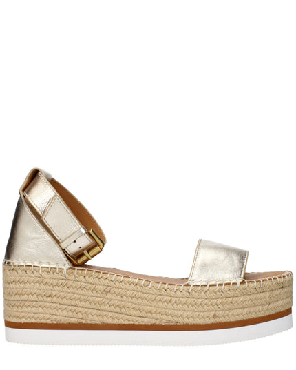 See By Chloé Gold Leather Wedge Sandals