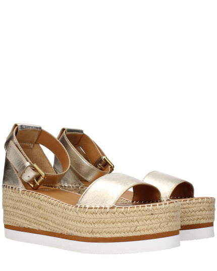 See By Chloé Gold Leather Wedge Sandals