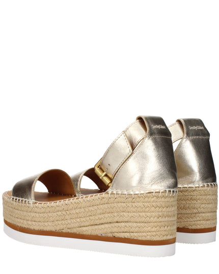 See By Chloé Gold Leather Wedge Sandals