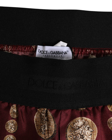 Dolce & Gabbana Burgundy Silk Coin Print Men Boxer Short Swimwear