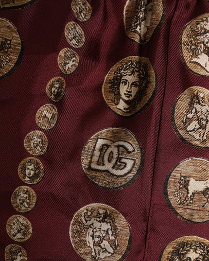 Dolce & Gabbana Burgundy Silk Coin Print Men Boxer Short Swimwear