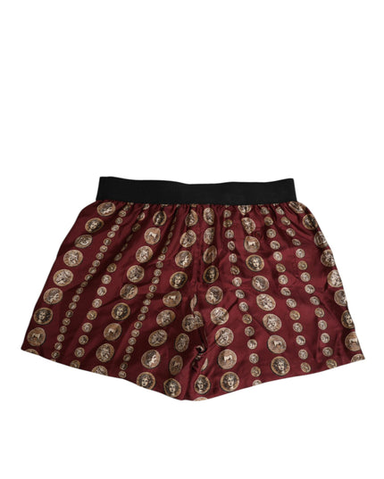 Dolce & Gabbana Burgundy Silk Coin Print Men Boxer Short Swimwear