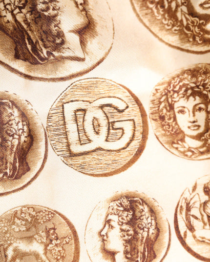 Dolce & Gabbana Brown Ancient Coin Print Silk Shorts Swimwear