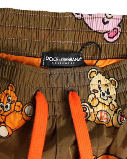 Dolce & Gabbana Brown Multicolor Teddy Bear Men Shorts Swimwear