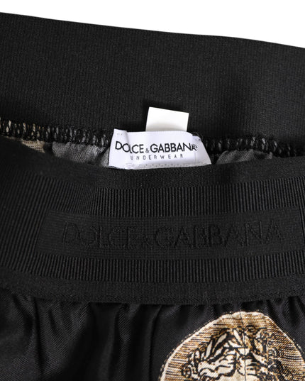 Dolce & Gabbana Black Silk Ancient Coin Print Boxer Short Swimwear