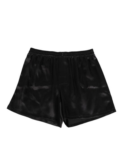 Dolce & Gabbana Black Silk Satin Elastic Men Boxer Short Swimwear
