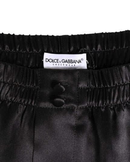 Dolce & Gabbana Black Silk Satin Elastic Men Boxer Short Swimwear