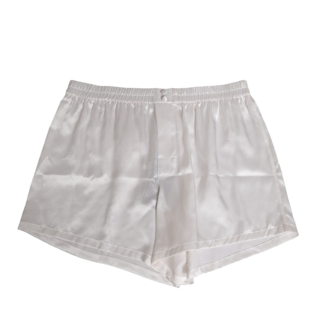 Dolce & Gabbana White Silk Satin Elastic Men Boxer Short Swimwear