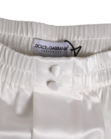 Dolce & Gabbana White Silk Satin Elastic Men Boxer Short Swimwear