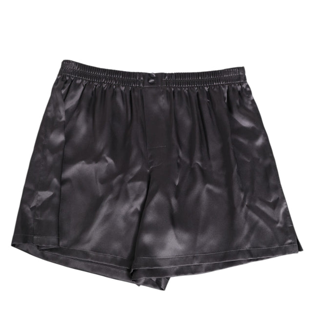 Dolce & Gabbana Black Satin Silk Elastic Men Boxer Short Swimwear