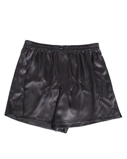 Dolce & Gabbana Black Satin Silk Elastic Men Boxer Short Swimwear