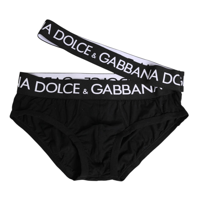 Dolce & Gabbana Black Cotton Elastic Logo Waistband Swimwear