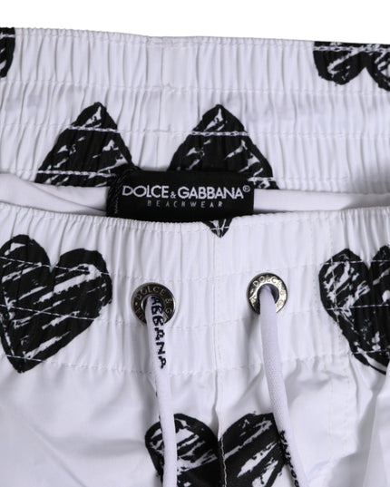 Dolce & Gabbana White Black Heart Print Men Boxer Short Swimwear