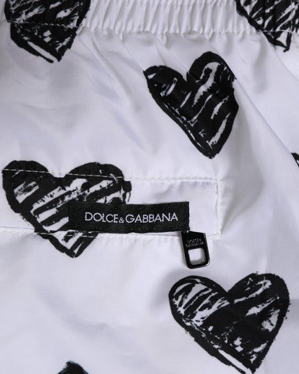 Dolce & Gabbana White Black Heart Print Men Boxer Short Swimwear